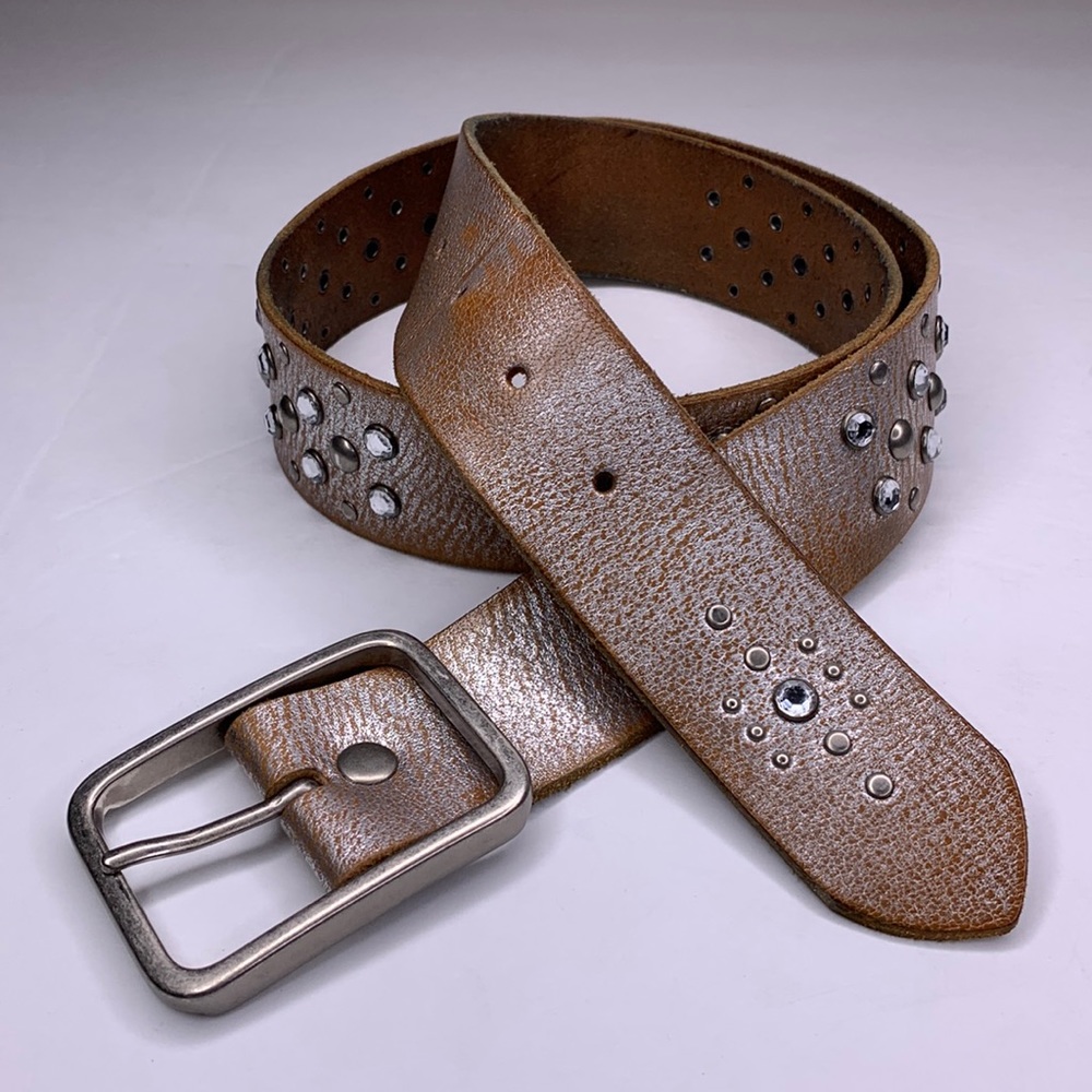 EXPRESS Belt Brown Silver Studded Rhinestone Leather Silver Buckle Small
